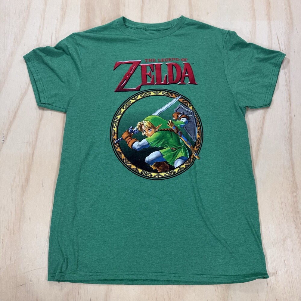 THE LEGEND OF ZELDA LINK Nintendo T-Shirt Mens Medium Green Video Games EUC
